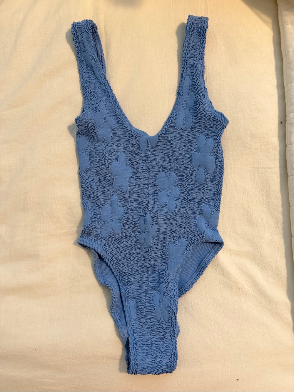 Bond-Eye Blue Textured Floral One-Piece Swim